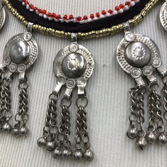 Afghan Kuchi Tribal Choker Necklace With Silver Bells, Handmade Afghan Necklace, - Picture 7 of 10